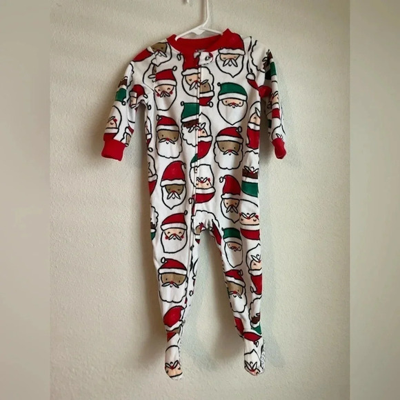 Carters baby fleece footie Santa print red and white pajamas size 18 months - Picture 1 of 5